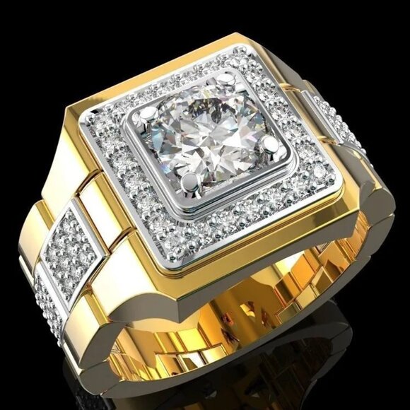 Fashion Jewelry Other - 🆕 Men's Gold Tone 1.50 Ctw, Pave Diamond Ring 18K Yellow Gold Pltd🆕